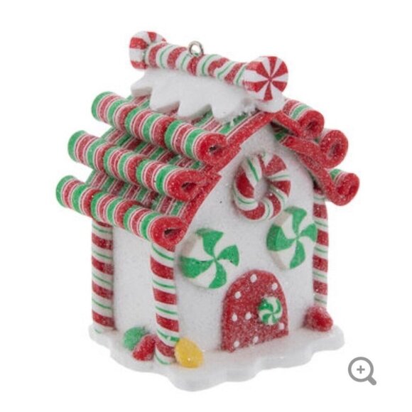 Christmas Candy Cane Peppermint Gingerbread House White Tiered Tray Decor - Picture 1 of 6